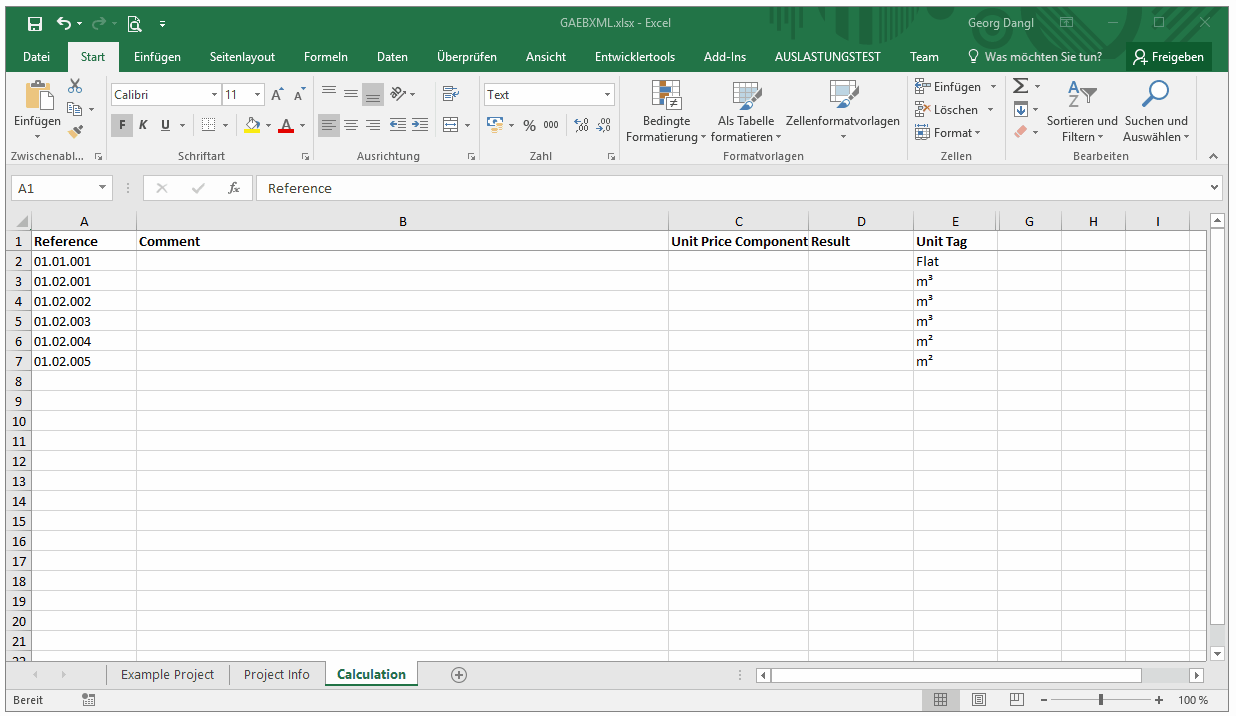 GAEB in Excel - Calculation Example
